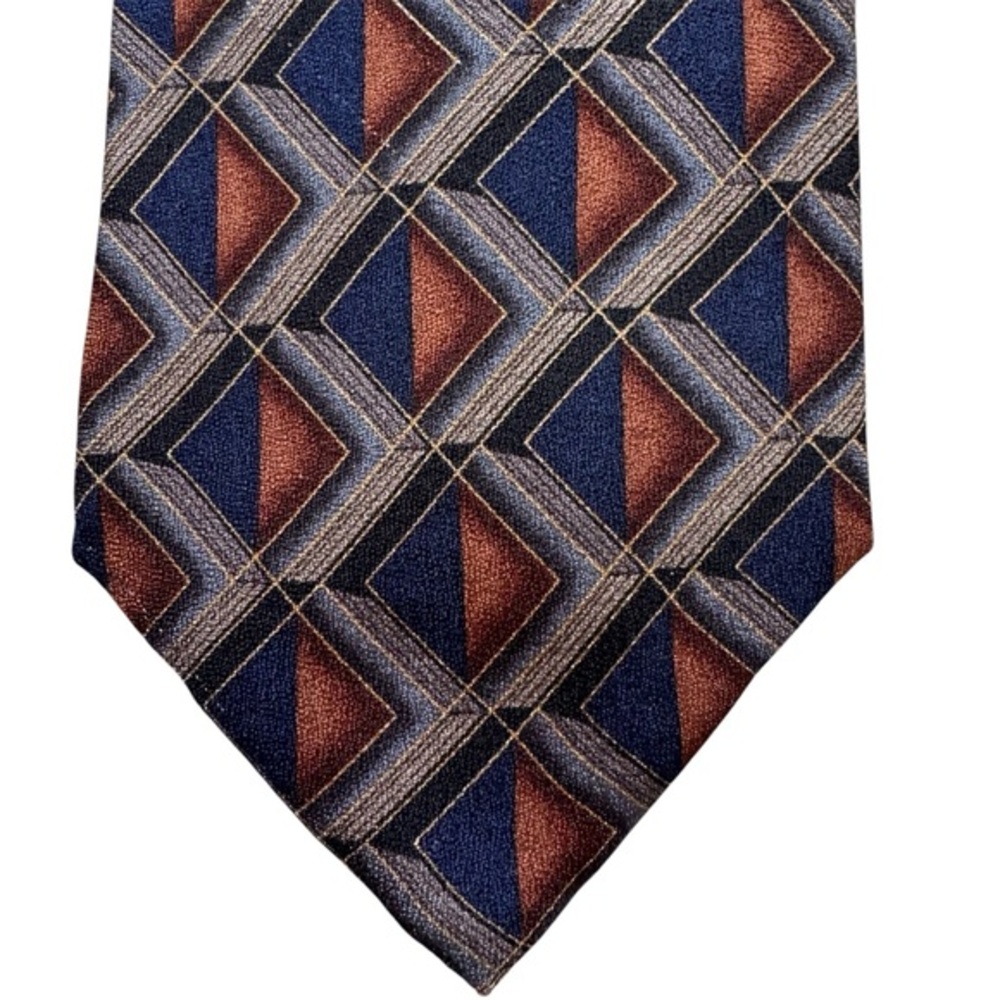 Nordstrom Blue and Brown Silk Geometric Pattern Print Tie NWOT